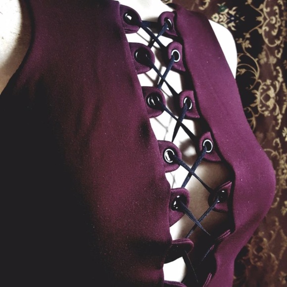 2/$35 Silence + Noise UO corset lace up front Goth Punk purple plum party dress - Picture 7 of 9